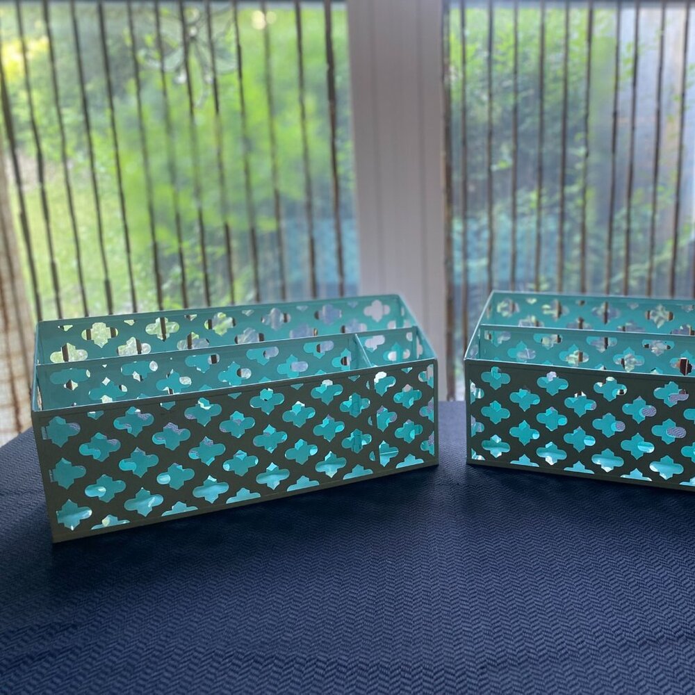 Set of 2 Decorative Aqua Metal Storage Bins – Modern Home Organization
